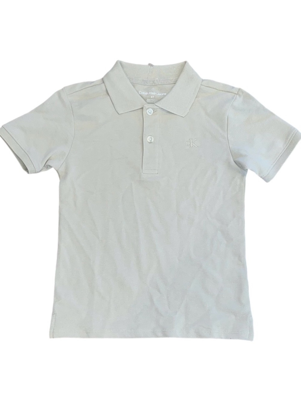 Calvin Klein Jeans Beige Tan Polo Short Sleeve Collar Shirt NWOT 4T Button